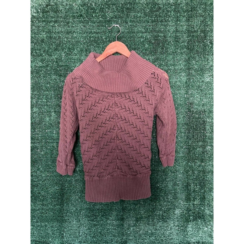 Calvin Klein Women's Crochet Mock Neck 3/4 Sleeve Pullover Sweater Brown Size S
